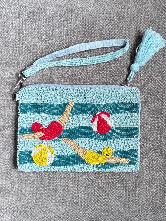 T.J.Maxx Handbags - Beaded Swimmers Wristlet - Aqua with Red & Yellow Accents